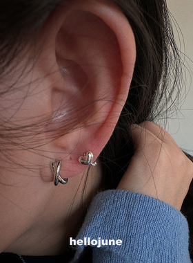 hellojune s925通体925银 X交叉耳圈 爱心耳骨环