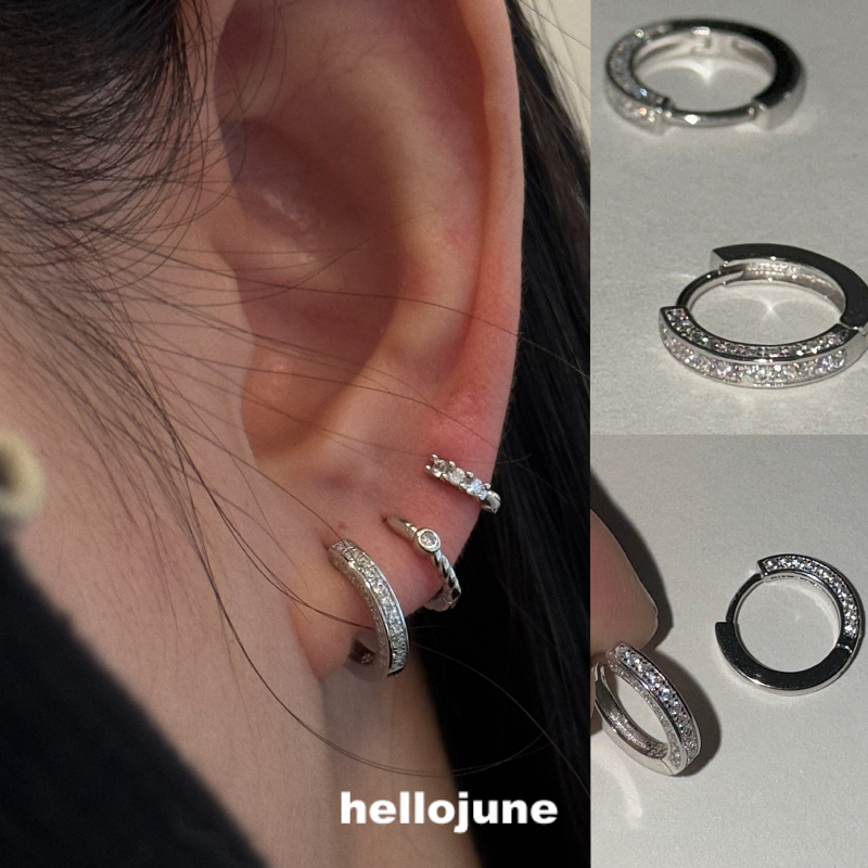hellojune s925通体925银 三面满钻设计师锆石简约时尚小巧耳圈