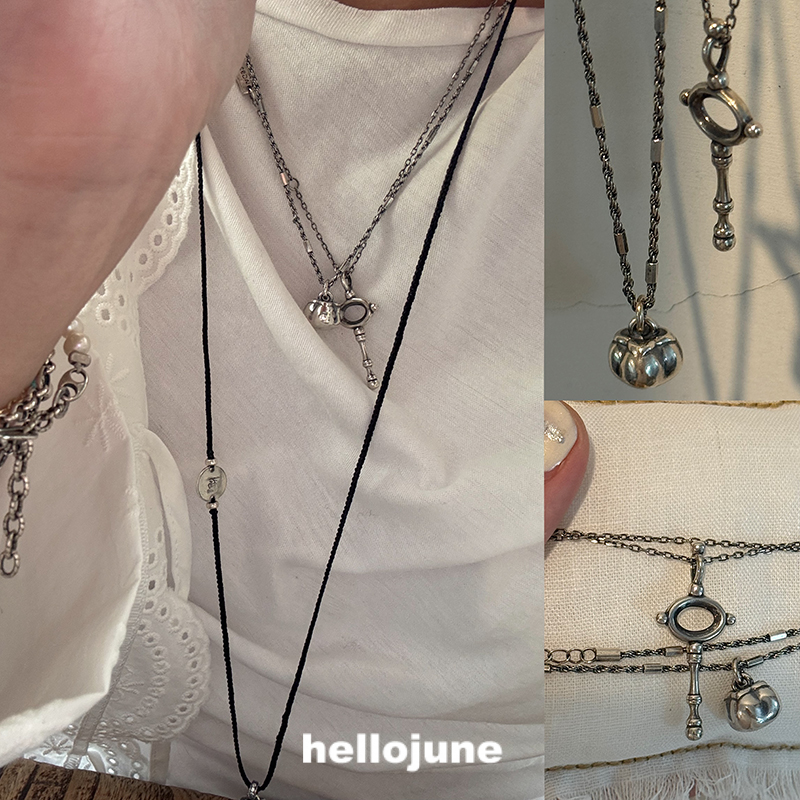 hellojune 通体925银 手工做旧银饰项链 柿柿如意寓意 钥匙项链