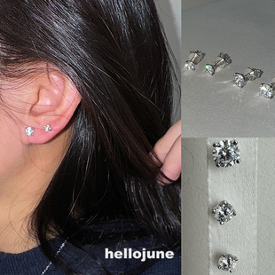 四爪钻 经典 单钻耳钉 s925通体925银 hellojune