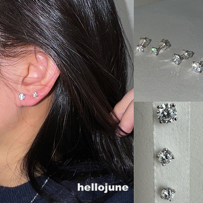 hellojune s925通体925银 经典四爪钻 单钻耳钉
