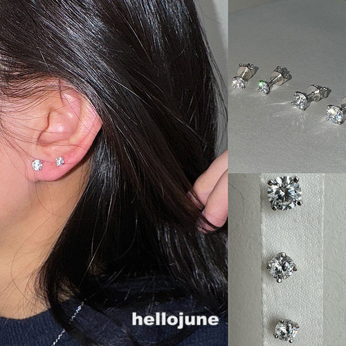 hellojune s925通体925银 经典四爪钻 单钻耳钉