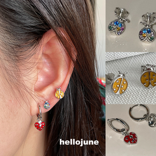 滴油昆虫耳钉 彩色瓢虫耳钉 hellojuna 925银