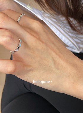 hellojune 925银爱心戒指女 彩色心形爱心链接戒指百搭指环