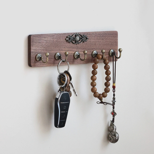 黑胡桃木复古实木粘钩粘贴磁吸钥匙首饰手串进门玄关墙面挂钩收纳