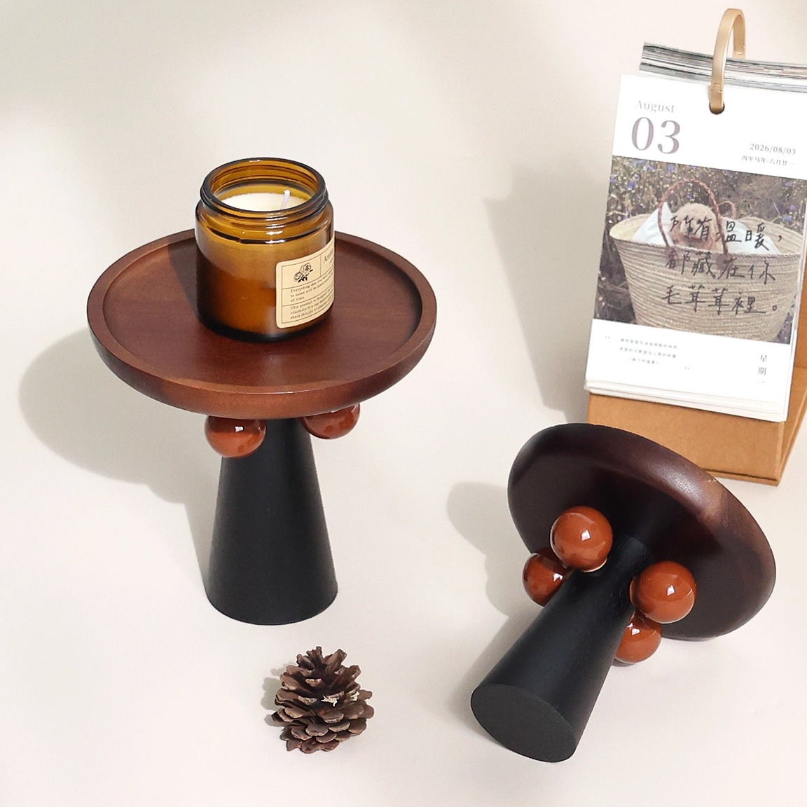 香薰蜡烛托盘中古风高脚木质托盘烛台装饰托盘高档首饰展示收纳盘