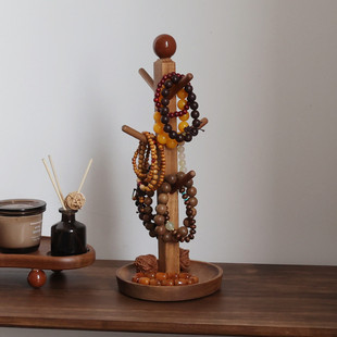 实木首饰架文玩手串收纳饰品展示发圈珠项链挂架玄关钥匙架中古风