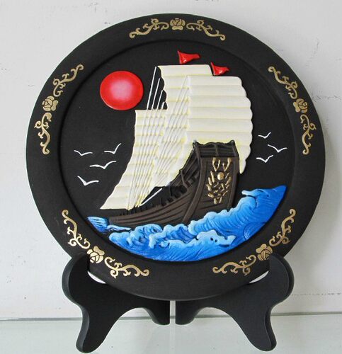 艺康碳雕活性碳雕/节日送礼品工艺品摆件/吸甲醛/一帆风顺中盘