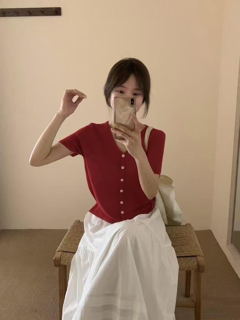 韩系设计感后背绑带针织亚麻天丝T恤女2025夏季小心机洋气上衣