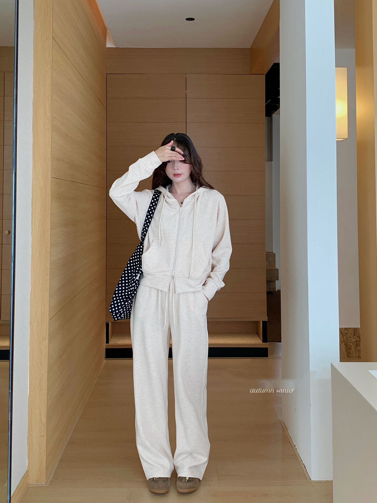 韩系软糯连帽拉链卫衣套装女 早秋松弛感短款上衣阔腿裤两件套827