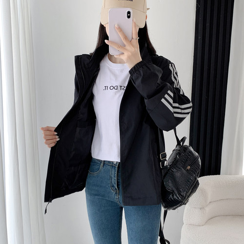 早秋女大码宽松可拆帽夹克
