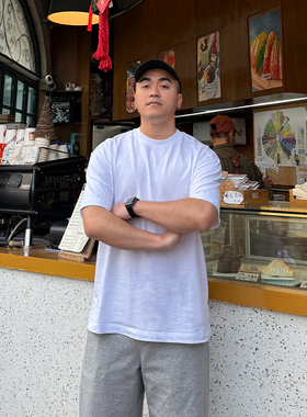 FFMR 2025春夏美式正肩宽松显瘦白色T恤休闲竹节棉透气短袖打底男