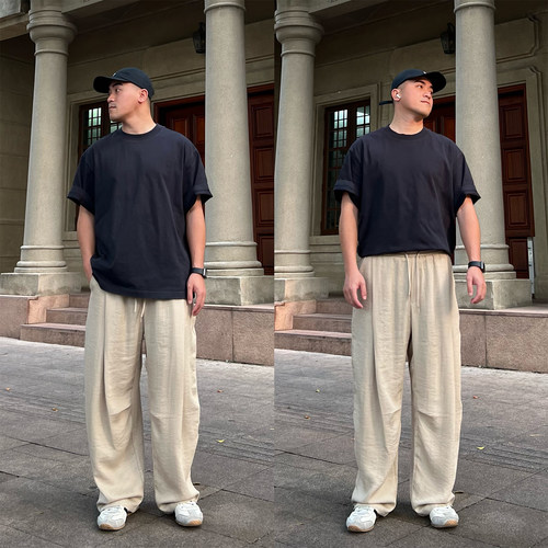 夏季轻薄亚麻垂感阔腿休闲裤男