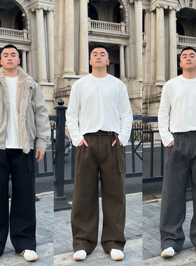 FFMR「可拆卸腰带设计毛呢裤」2025冬季加厚复古咖色休闲裤子男款