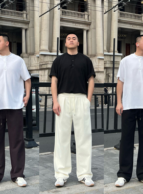 FFMR垂感立体夏季休闲裤男宽松大码直筒显高裤子百搭黑色长裤男款