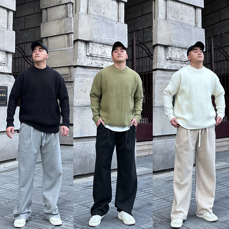 FFMR重磅垂感毛呢卫裤男款秋冬加厚宽松大码直筒休闲长裤灰色裤子