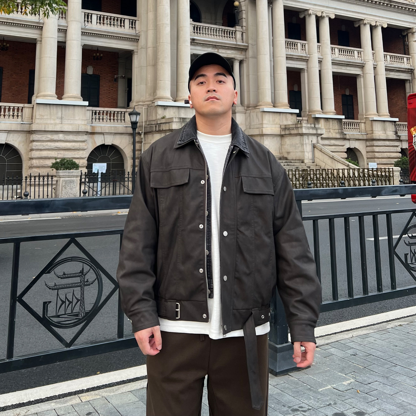 FFMR「美式硬汉风pu皮夹克」2025秋冬内里加绒牛仔拼接假两件外套