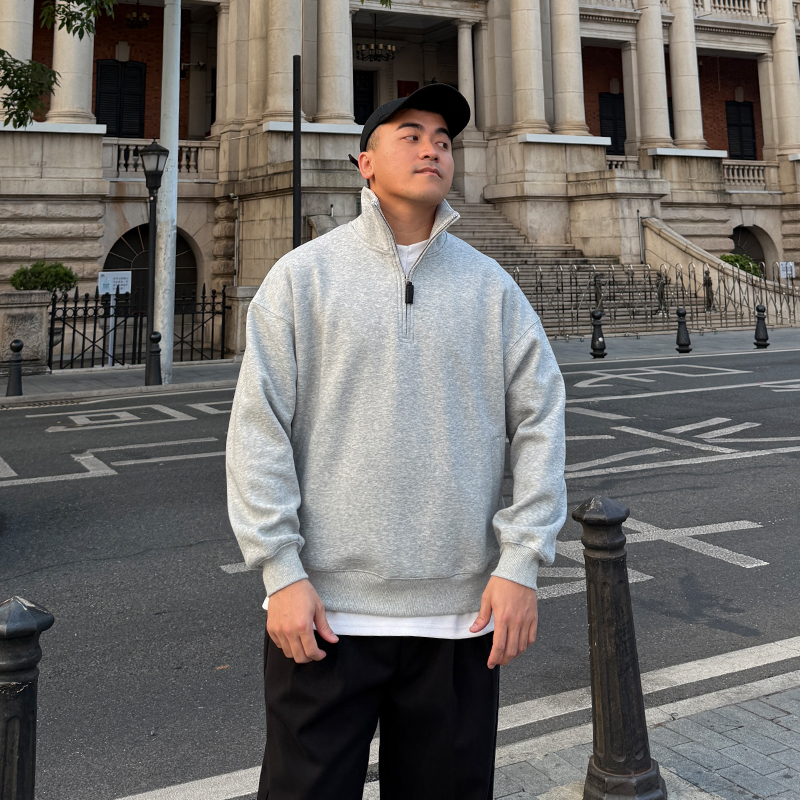 FFMR纯色半拉链宽松重磅卫衣