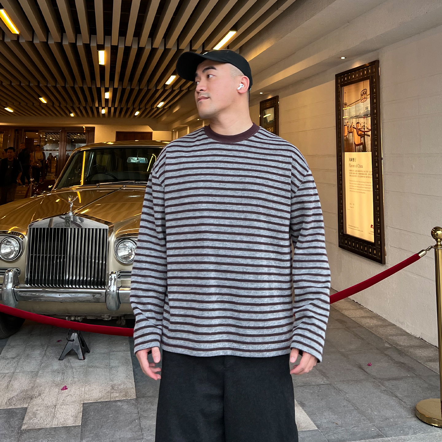 FFMR「柔软磨毛条纹T恤」2025秋冬重磅撞色卫衣休闲宽松显瘦上衣