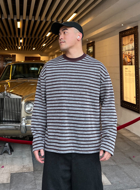 FFMR「柔软磨毛条纹T恤」2025秋冬重磅撞色卫衣休闲宽松显瘦上衣