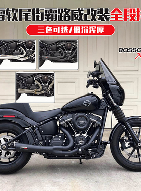 M8哈雷软尾街霸路威S肥霸司令改装排气管BASSANI二出一全段黑色