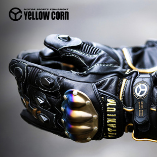 日本YELLOWCORN钛合金保暖防水机车手套哈雷印第安金翼用骑行手套