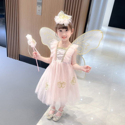 女童翅膀连衣裙夏季公主裙表演服中小童宝宝夏装蝴蝶仙子演出服