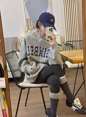 CHIA秋冬中长款韩系满分刺绣大字母连帽新面料口袋款卫衣