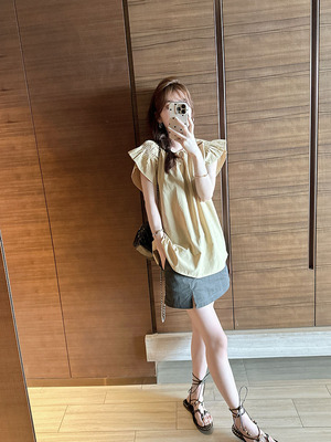 抽褶夏季清爽出游小衫