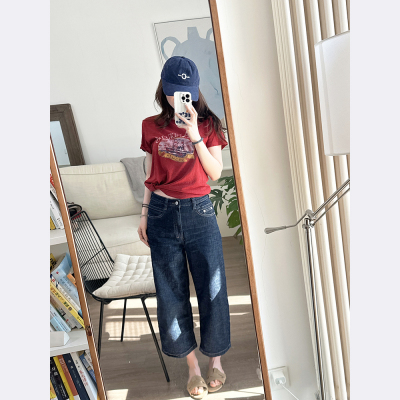 夏季薄牛仔棉洋气普洗色九分裤
