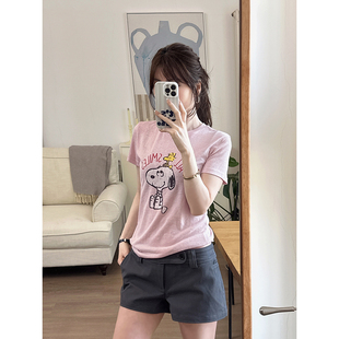 CHIA春夏出游季两色系可爱卡通减龄正肩随身款麻棉感短袖t