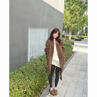 CHIA抬气质bi入今年新料苏丽羊毛青果领中长款 洋气肌理感大衣外套