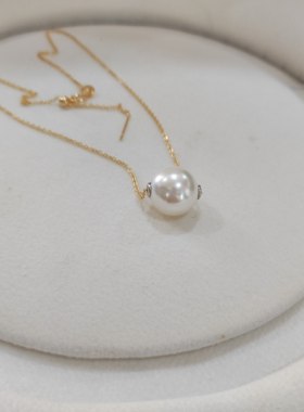 超大正圆12澳白路路通贝母珍珠吊坠可调节925银锁骨短项链女饰品