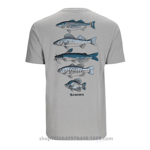 Simms T恤衫upf50防晒衣户外路亚钓鱼服夏季上衣短袖圆领运动衫男