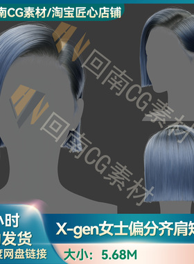 Xgen女士赛博偏分齐肩短发写实毛发素材MAYA影视游戏虚拟素材