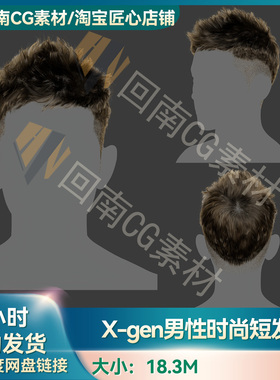 Xgen男性帅哥时尚短发角色写实毛发素材MAYA影视游戏背头刘海模型
