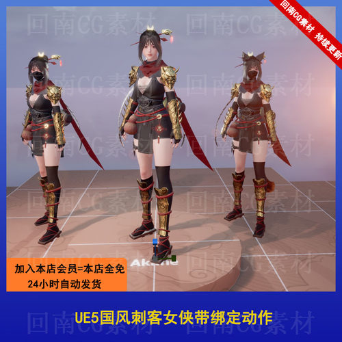 UE5国风女孩武侠女侠刺客人物角色带绑定动作有换装
