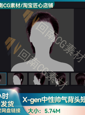 Xgen通用中性帅气背头短发发型写实毛发素材MAYA影视游戏虚拟素材