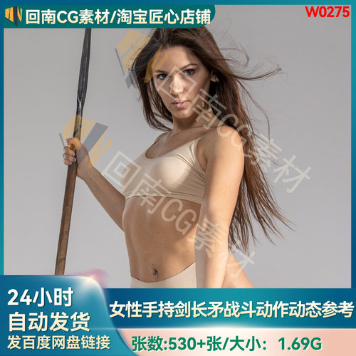女性手持长矛长剑战斗动态参考图 原画插画建模速写战士战斗姿势