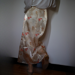 锦鲤 波光粼粼设计感小众开叉复古高腰半身裙 胖MM 真大鱼大小码