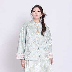 真大鱼大小码原创【宝花奔鹿】暗纹国风仿宋锦上衣织锦缎外套秋新