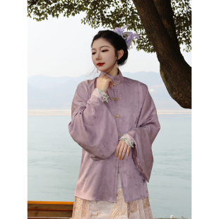 春归 款 暗纹明制立领对襟琵琶袖 汉服日常四季 短衫 真大鱼大小码
