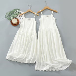 超仙纯棉刺绣小白裙高腰显瘦莫代尔拼色吊带裙蕾丝花边打底连衣裙