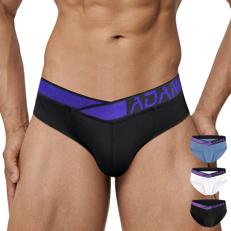 V款镭射渐变腰带内裤性感比基尼莫代尔纯色U凸男士三角内裤AD7200