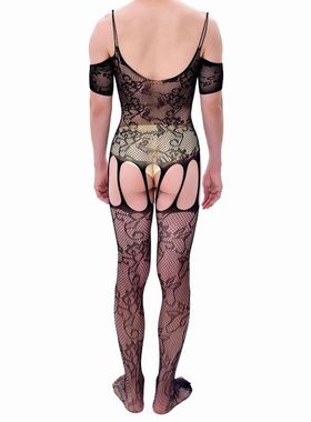 蕾丝MENMODE免脱性感-网眼紧身吊带背男士LEU连身裤CVER网衣连体