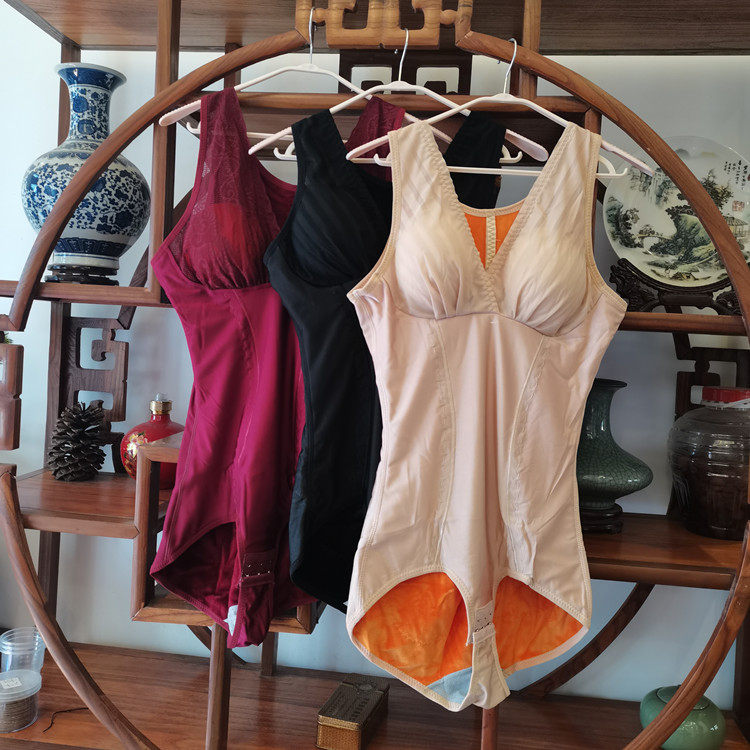 冬季加长款加厚加绒保暖V领塑身背心连体三角束身内衣女