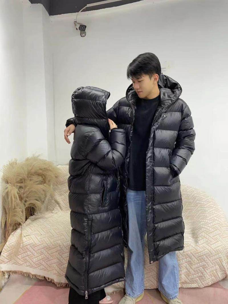 黑色亮面大码宽松羽绒服男女中长款加长过膝加厚情侣外套艺考订制