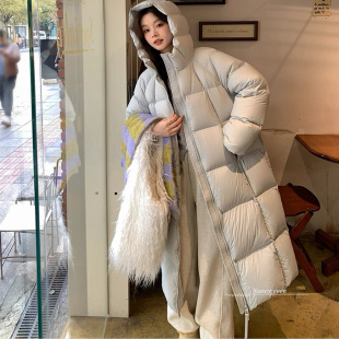 加厚长款 2025新款 泡芙90白鹅绒羽绒服女中长款 韩版 过膝连帽潮 冬季