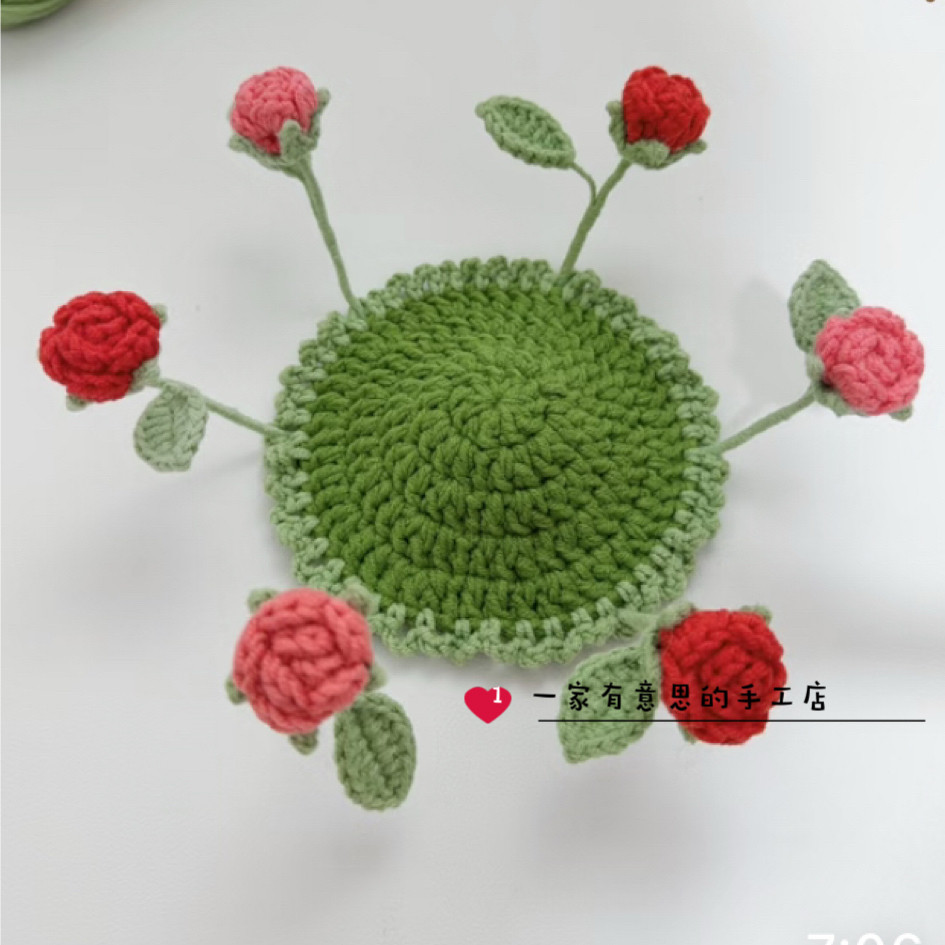 手工编织成品玫瑰花向日葵爱心星星翻翻乐杯垫隔热垫创意礼物钩针