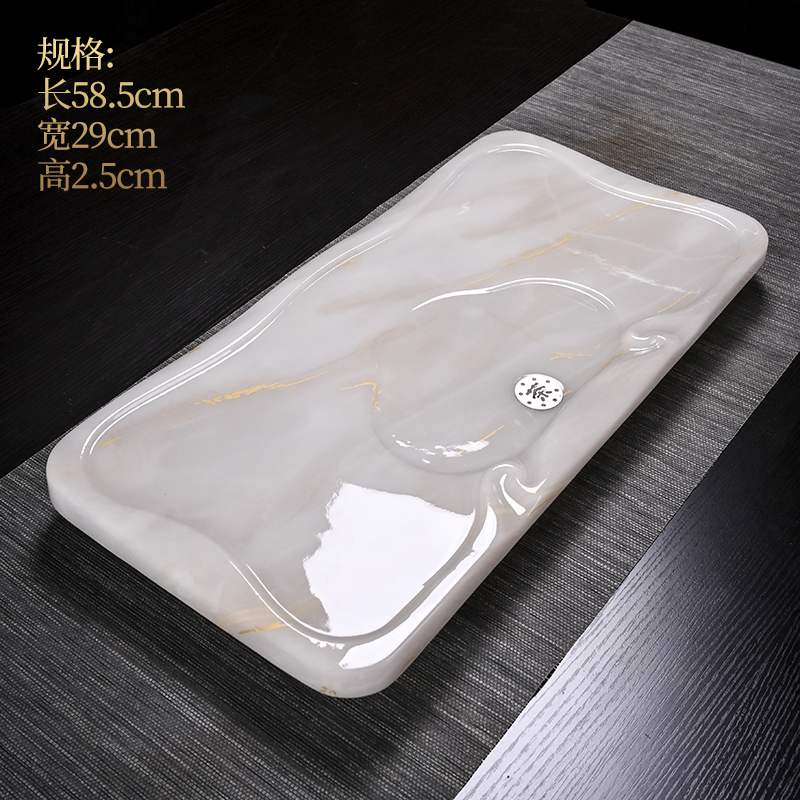 玉石茶盘家用石头茶台茶具轻奢现代小清新石材单盘带排水茶海中式